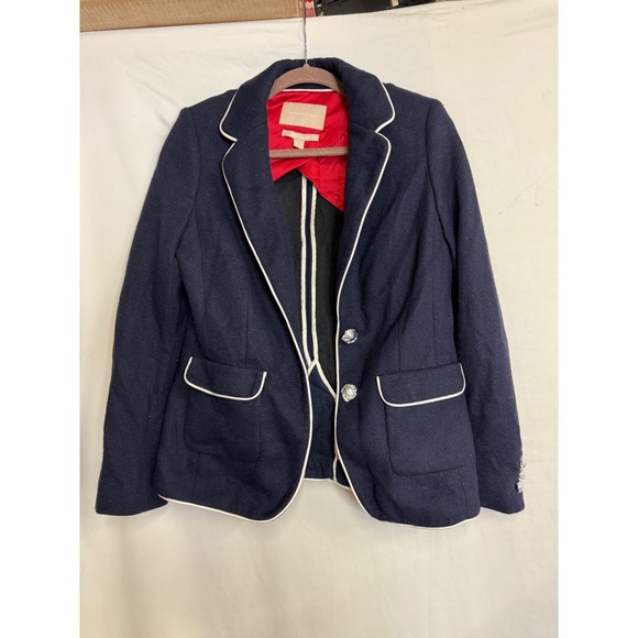 Banana Republic Jackets & Blazers - Banana Republic Navy Wool Italian Fabric Blazer White Piping Silver  Size 8